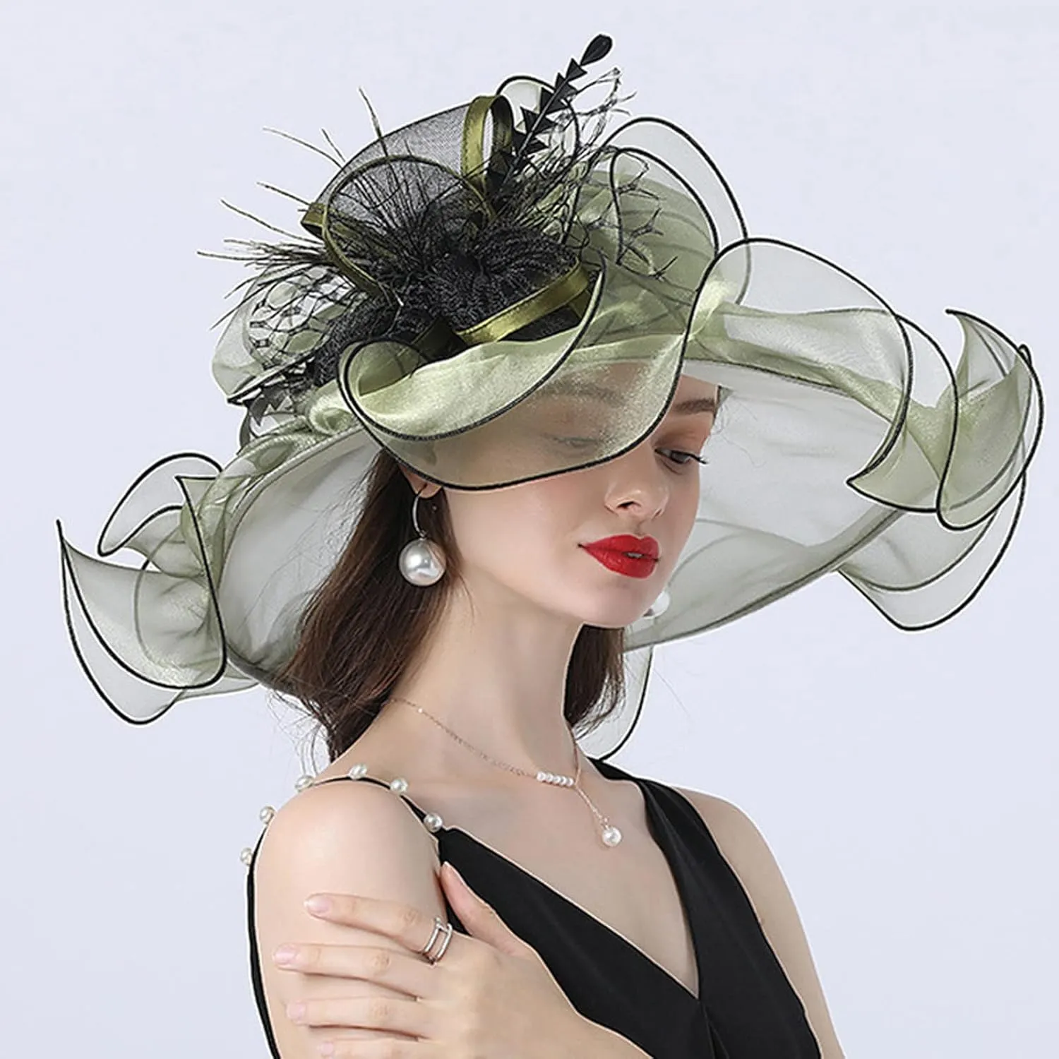 Women's Kentucky Church Wide Brim Organza Derby Hat Summer Sun Hats Fascinator Bridal Tea Party Wedding Travle Cap