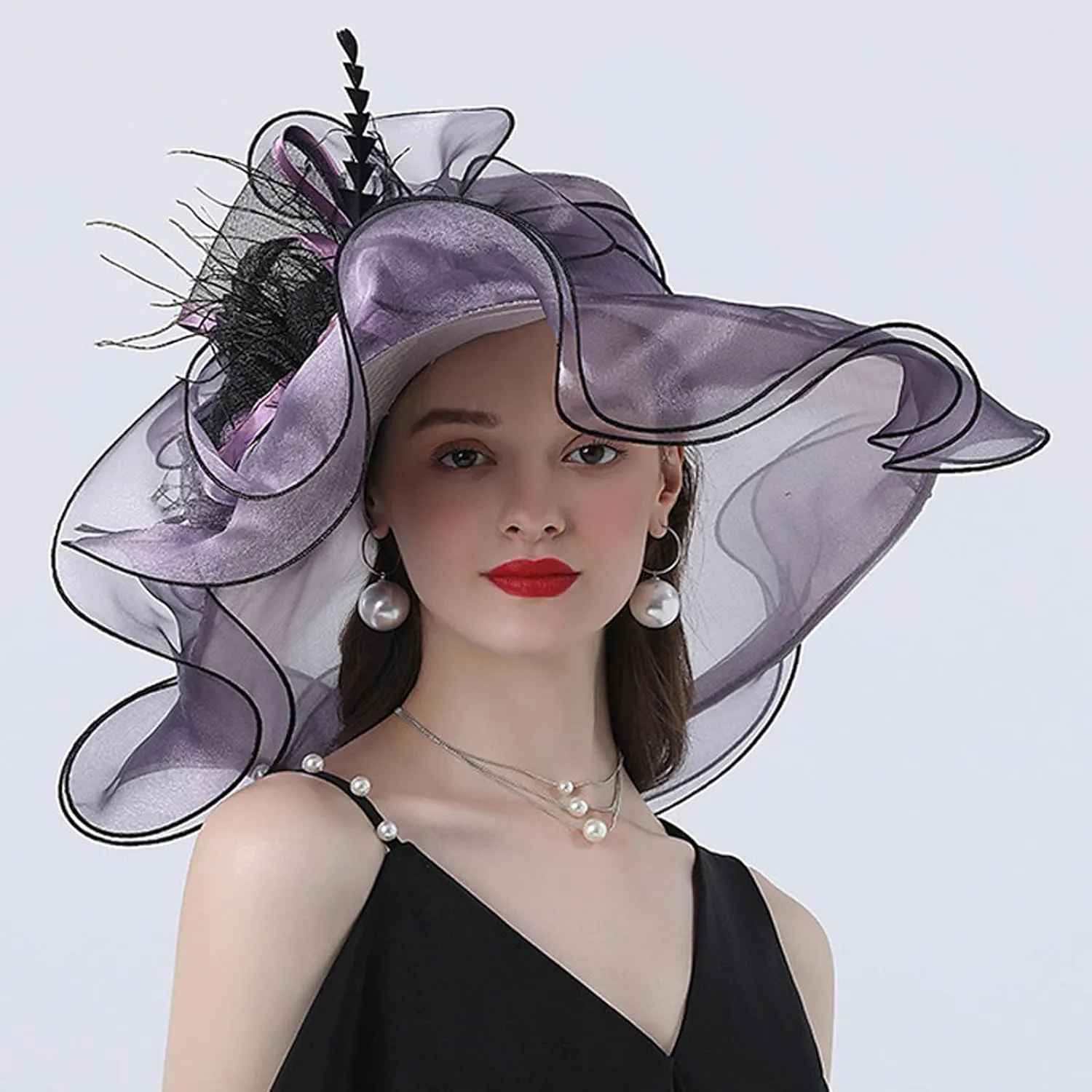 Women's Kentucky Church Wide Brim Organza Derby Hat Summer Sun Hats Fascinator Bridal Tea Party Wedding Travle Cap