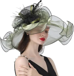 Women's Kentucky Church Wide Brim Organza Derby Hat Summer Sun Hats Fascinator Bridal Tea Party Wedding Travle Cap