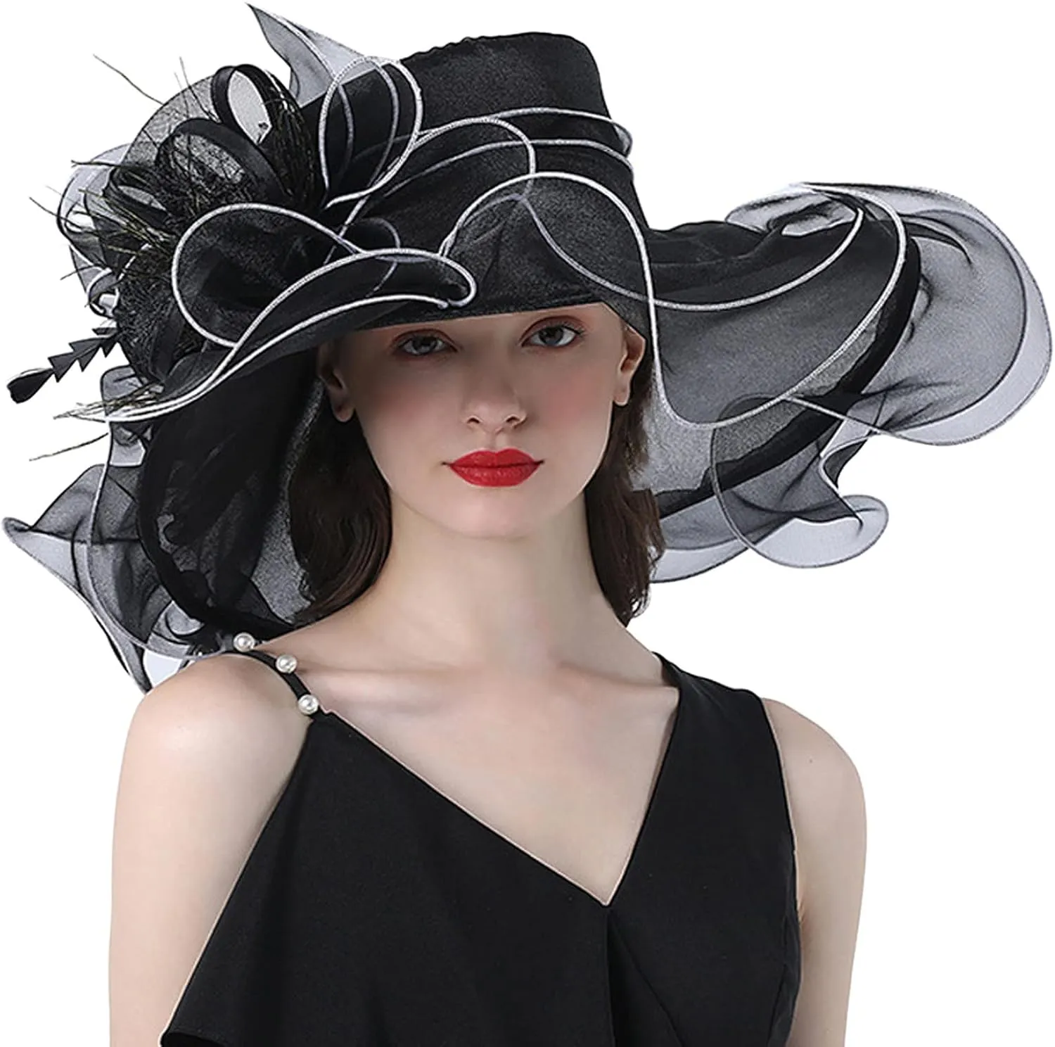 Women's Kentucky Church Wide Brim Organza Derby Hat Summer Sun Hats Fascinator Bridal Tea Party Wedding Travle Cap