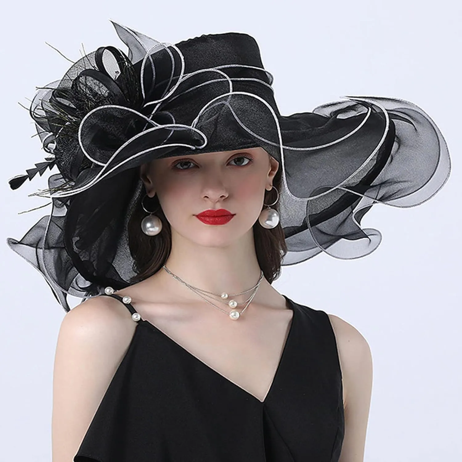 Women's Kentucky Church Wide Brim Organza Derby Hat Summer Sun Hats Fascinator Bridal Tea Party Wedding Travle Cap