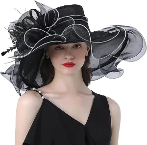 Women's Kentucky Church Wide Brim Organza Derby Hat Summer Sun Hats Fascinator Bridal Tea Party Wedding Travle Cap