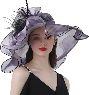 Women's Kentucky Church Wide Brim Organza Derby Hat Summer Sun Hats Fascinator Bridal Tea Party Wedding Travle Cap