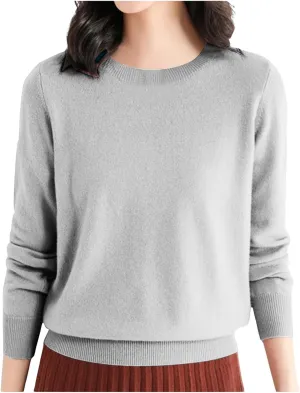 Womens Knitting Cotton Sweaters Casual Solid Warm Sweatshirts Loose Lightweight Long Sleeve Crew Neck Pullover Tops