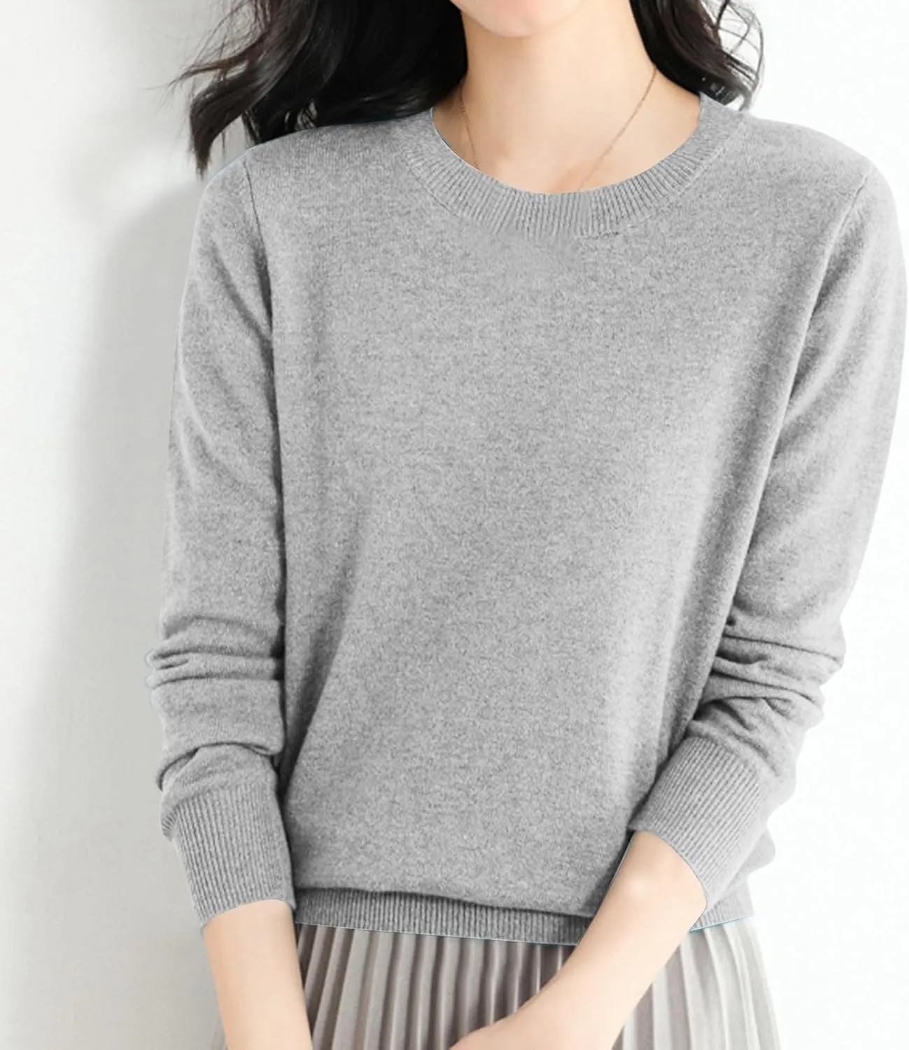 Womens Knitting Cotton Sweaters Casual Solid Warm Sweatshirts Loose Lightweight Long Sleeve Crew Neck Pullover Tops