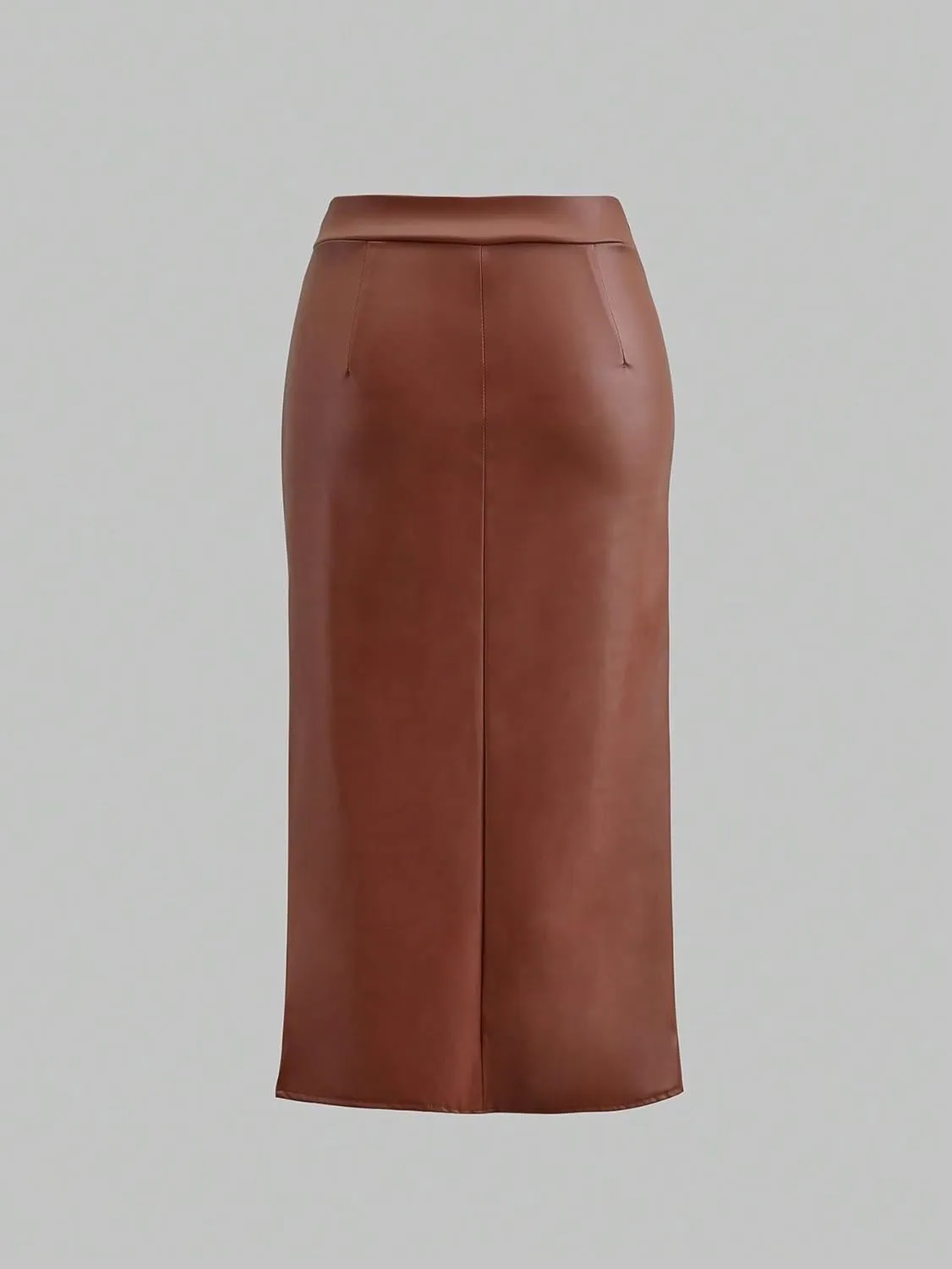 Women's Maxi Skirt Summer Midi High Waist Ruched Slit Leather Skirt