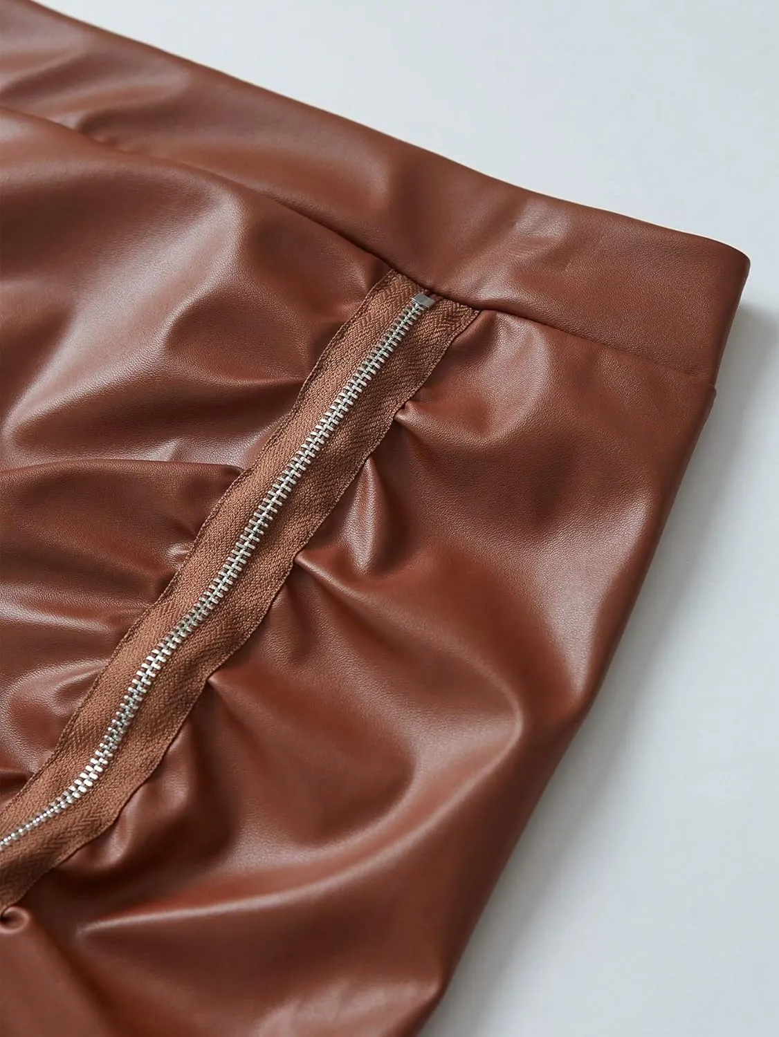 Women's Maxi Skirt Summer Midi High Waist Ruched Slit Leather Skirt