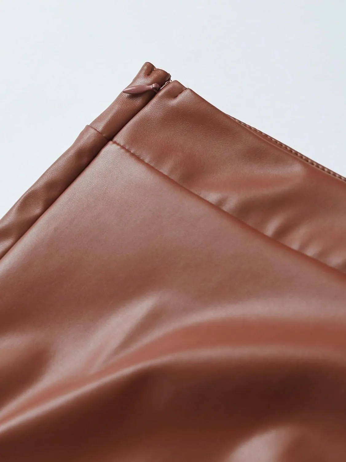 Women's Maxi Skirt Summer Midi High Waist Ruched Slit Leather Skirt