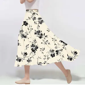 Womens Maxi Skirt Trendy Summer Boho Floral Printed Flowy Long Skirts Pleated Beach Vacation Resort Chiffon Skirt