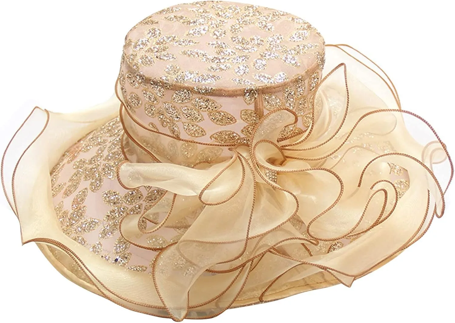 Women's Organza Church Fascinator Derby Hat Elegant Flowers Wide Brim Cocktail Tea Party Summer Beach Sun Hat