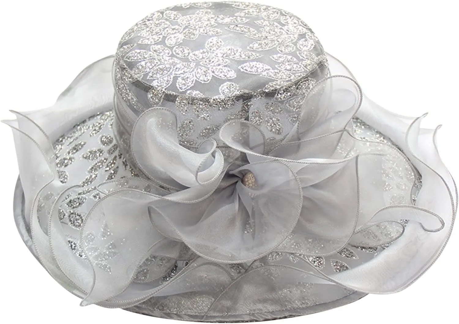 Women's Organza Church Fascinator Derby Hat Elegant Flowers Wide Brim Cocktail Tea Party Summer Beach Sun Hat