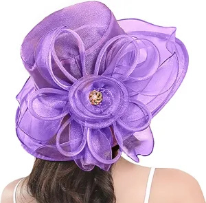 Women's Organza Church Kentucky Wide Brim Derby Fascinator Bridal Cocktail Tea Party Elegant Wedding Dress Hats