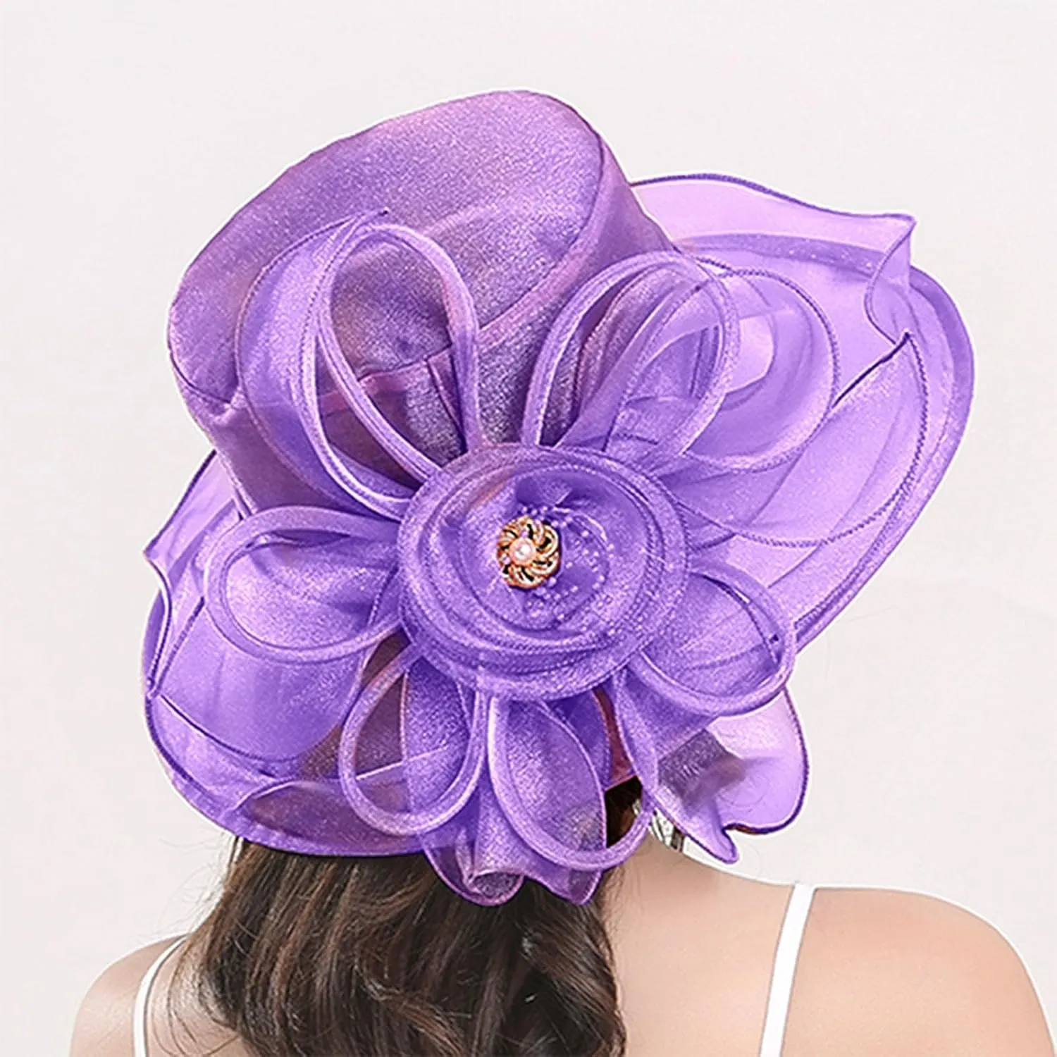 Women's Organza Church Kentucky Wide Brim Derby Fascinator Bridal Cocktail Tea Party Elegant Wedding Dress Hats