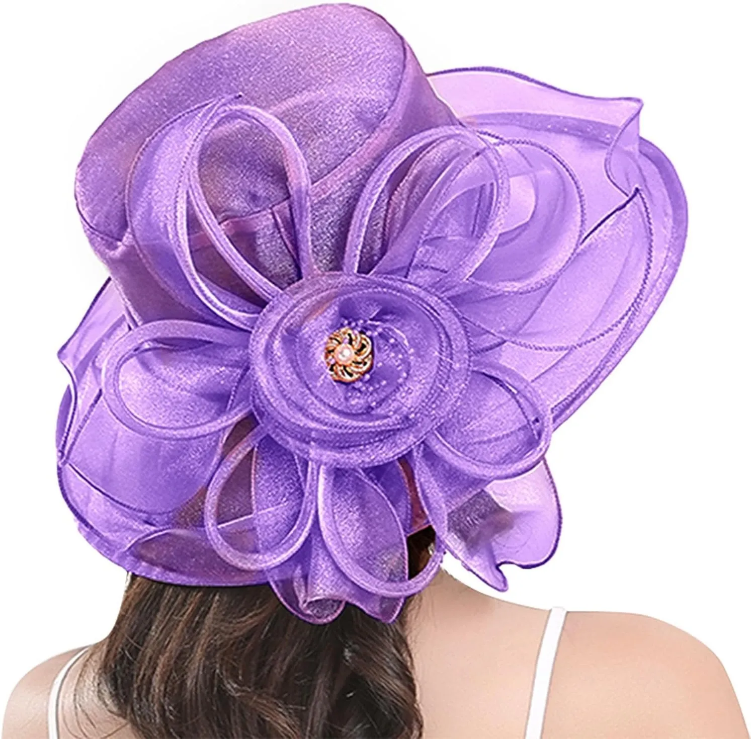 Women's Organza Church Kentucky Wide Brim Derby Fascinator Bridal Cocktail Tea Party Elegant Wedding Dress Hats