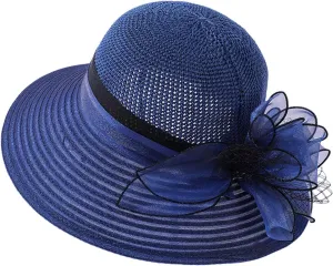 Women's Party 𝐊entucky Church 𝐃erby Hat Organza Sun Cap Ladies Flowers Fascinators Big Wide Brim UV Protection Hats