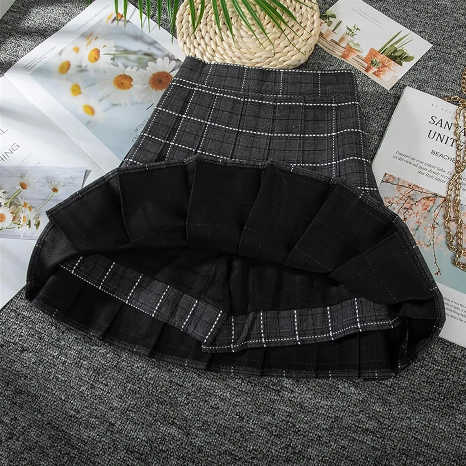 Women's Preppy Pleated Skirt High Waist A-line Mini Skirt (Color : Brown B, Size : S)