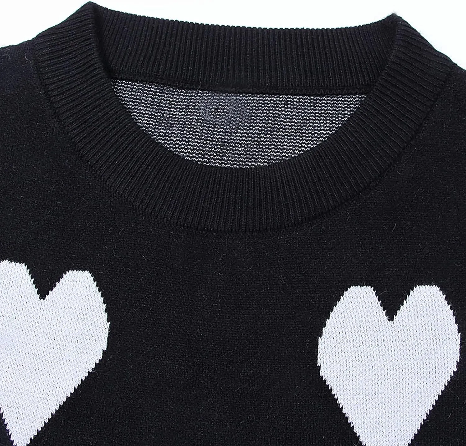 Women's Pullover Sweaters Long Sleeve Crew Neck Cute Multi-Hearts Knitted Casual Sweater