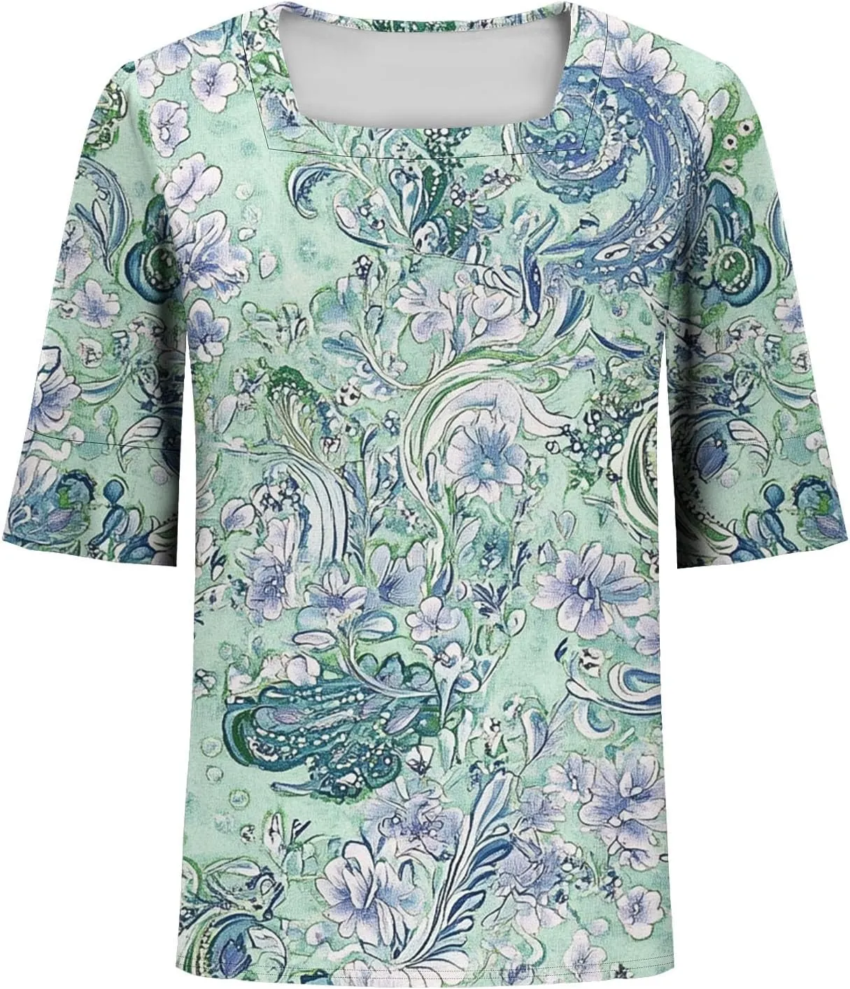Women's Short Sleeve Shirts Square Neck Summer Tops Dressy Casual Basic Tees Ladies Loose Flowy T Shirts Blouses