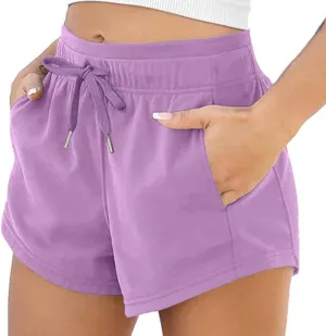 Womens Shorts Cotton High Elastic Waisted Pleated Ruffle Cute Shorts Beach Flowy Casual Shorts Denim Shorts Women
