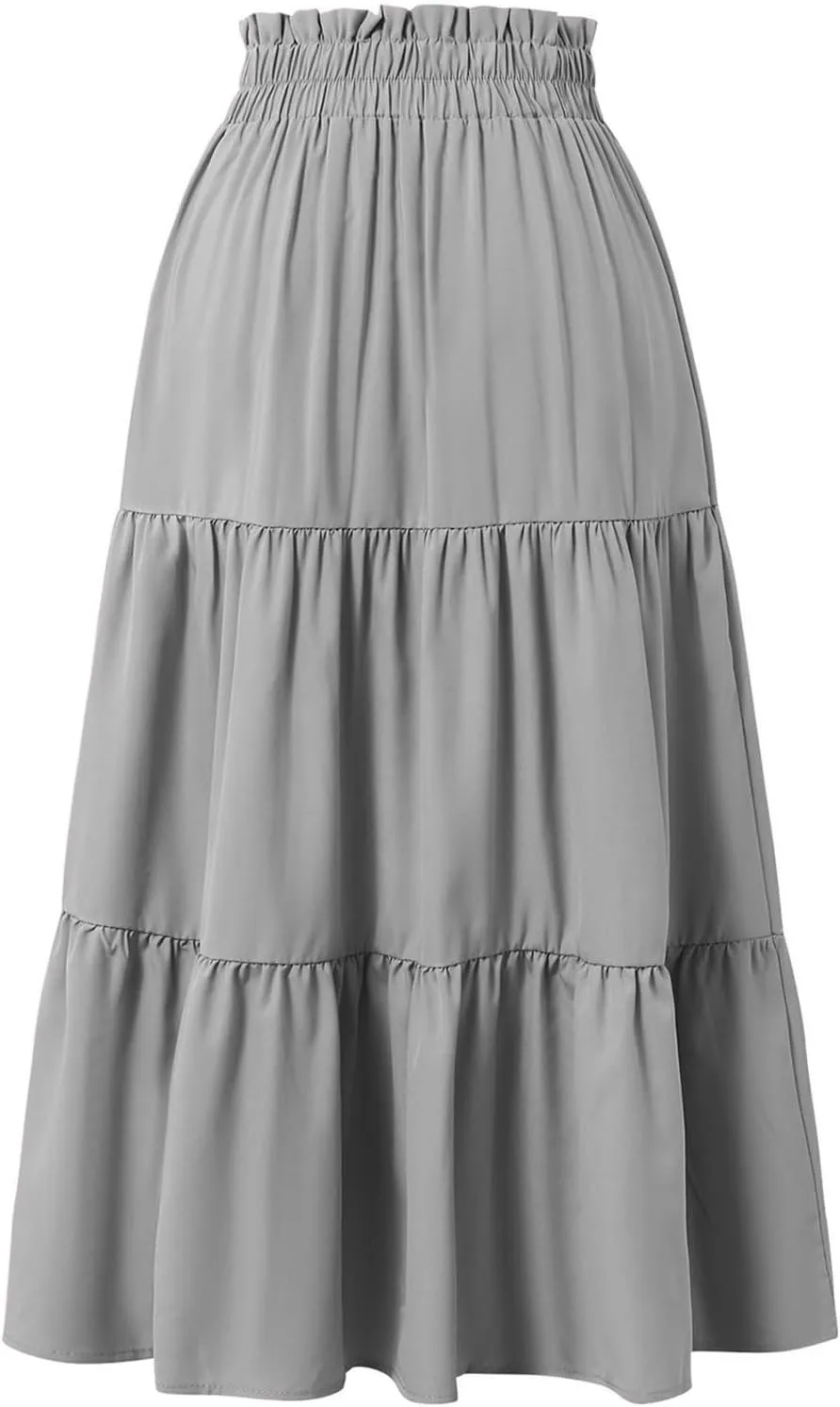 Women's Skirts 2025 Solid Lightweight Ruched Tiered Flare Swing Midi Skirt, S-XL