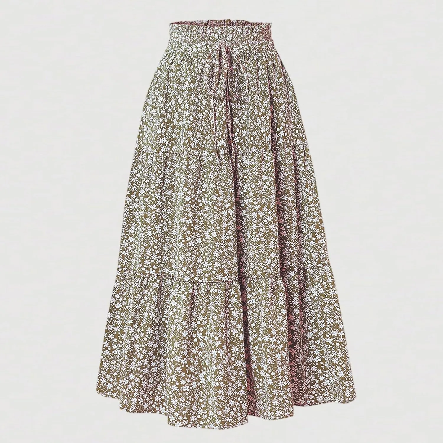 Women's Skirts 2025 Solid Lightweight Ruched Tiered Flare Swing Midi Skirt, S-XL