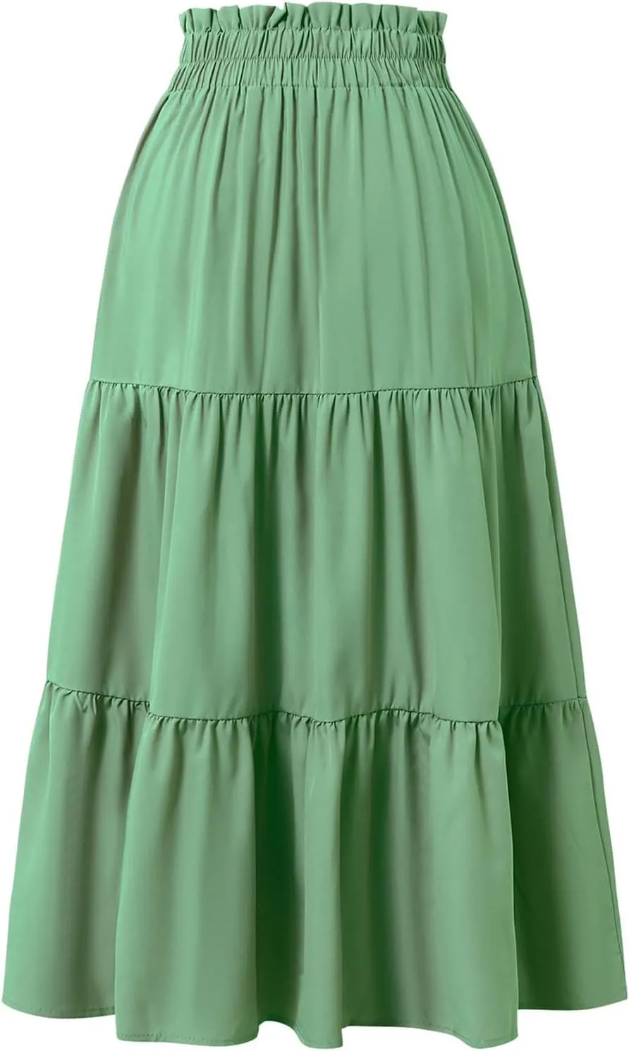 Women's Skirts 2025 Solid Lightweight Ruched Tiered Flare Swing Midi Skirt, S-XL