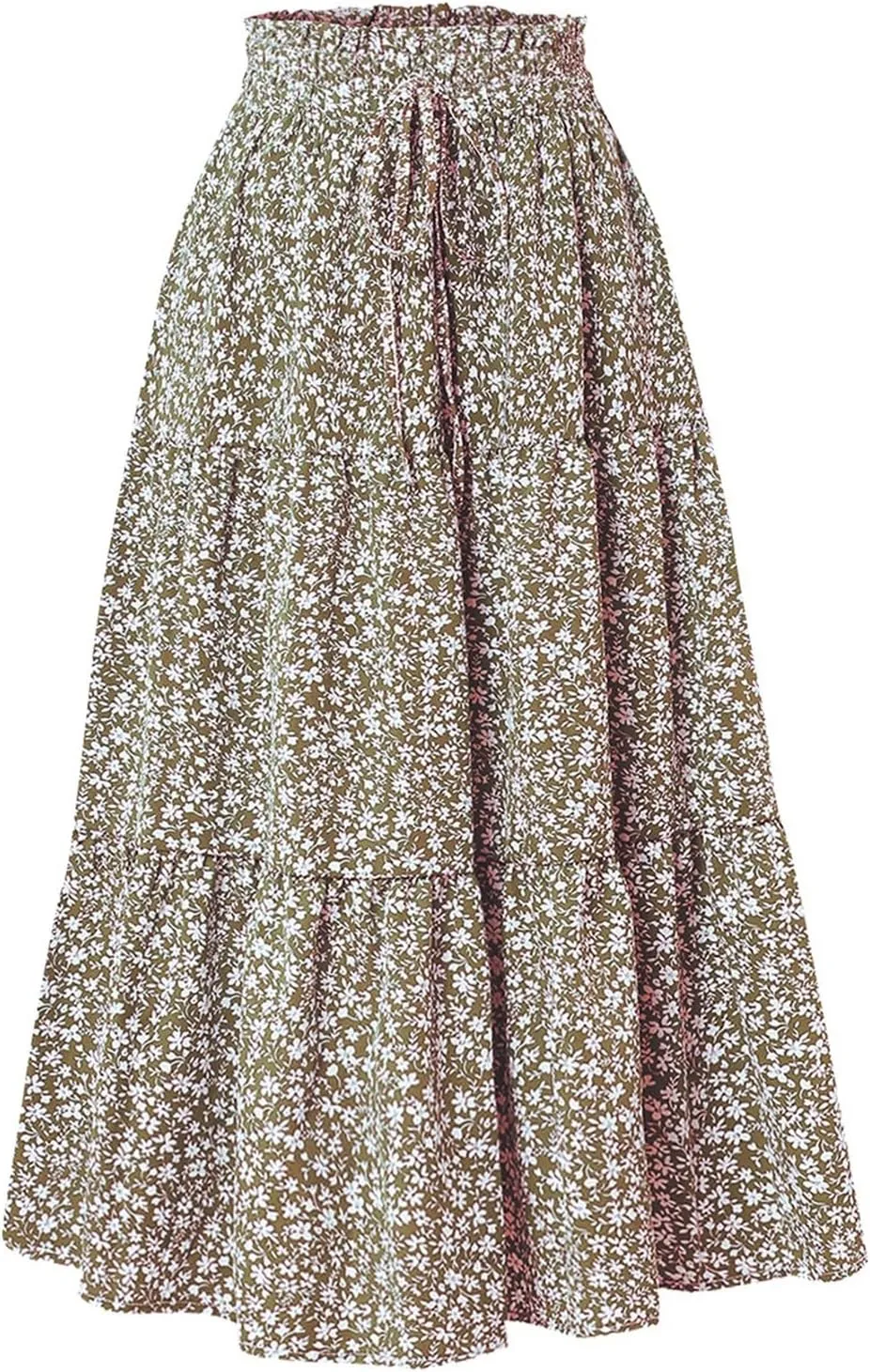 Women's Skirts 2025 Solid Lightweight Ruched Tiered Flare Swing Midi Skirt, S-XL
