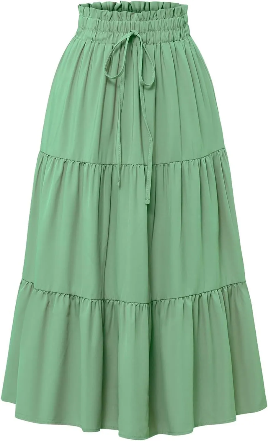 Women's Skirts 2025 Solid Lightweight Ruched Tiered Flare Swing Midi Skirt, S-XL