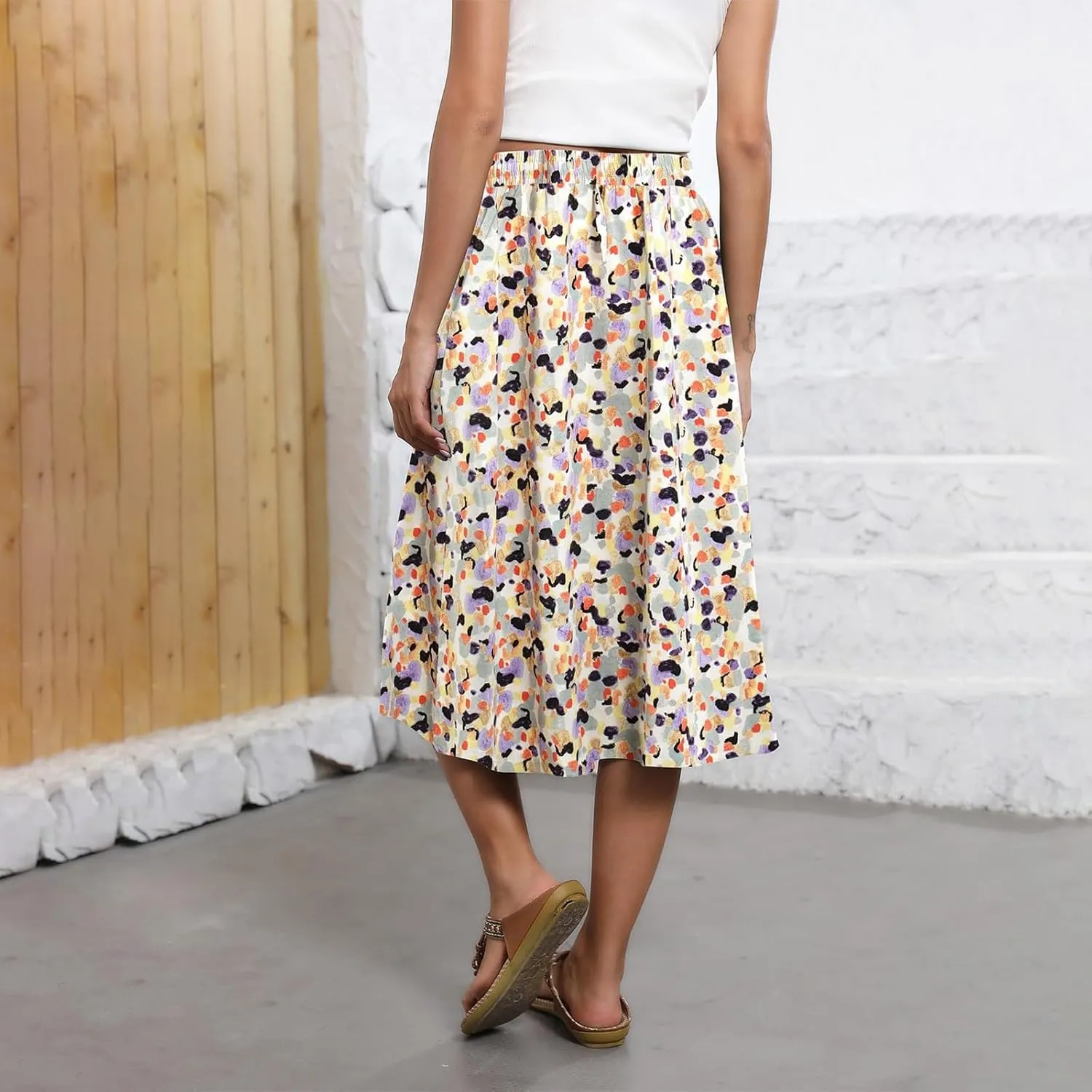 Womens Skirts Midi Length Boho Beach Vacation Flowy Floral Skirt Spring Casual Comfy High Waisted A Line Skirt
