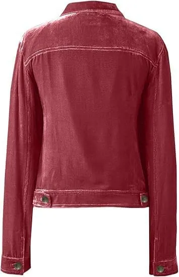 Women's Solid Color Long Sleeve Velvet Jacket Fashion Casual Buckle Short Coat With Pockets Outerwear