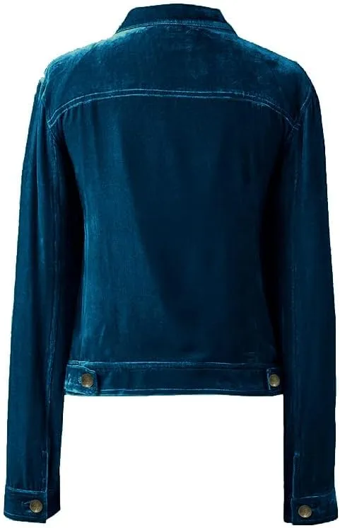 Women's Solid Color Long Sleeve Velvet Jacket Fashion Casual Buckle Short Coat With Pockets Outerwear