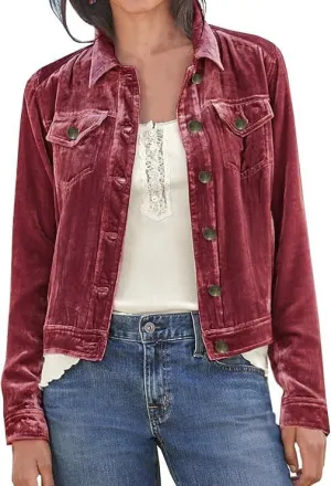 Women's Solid Color Long Sleeve Velvet Jacket Fashion Casual Buckle Short Coat With Pockets Outerwear
