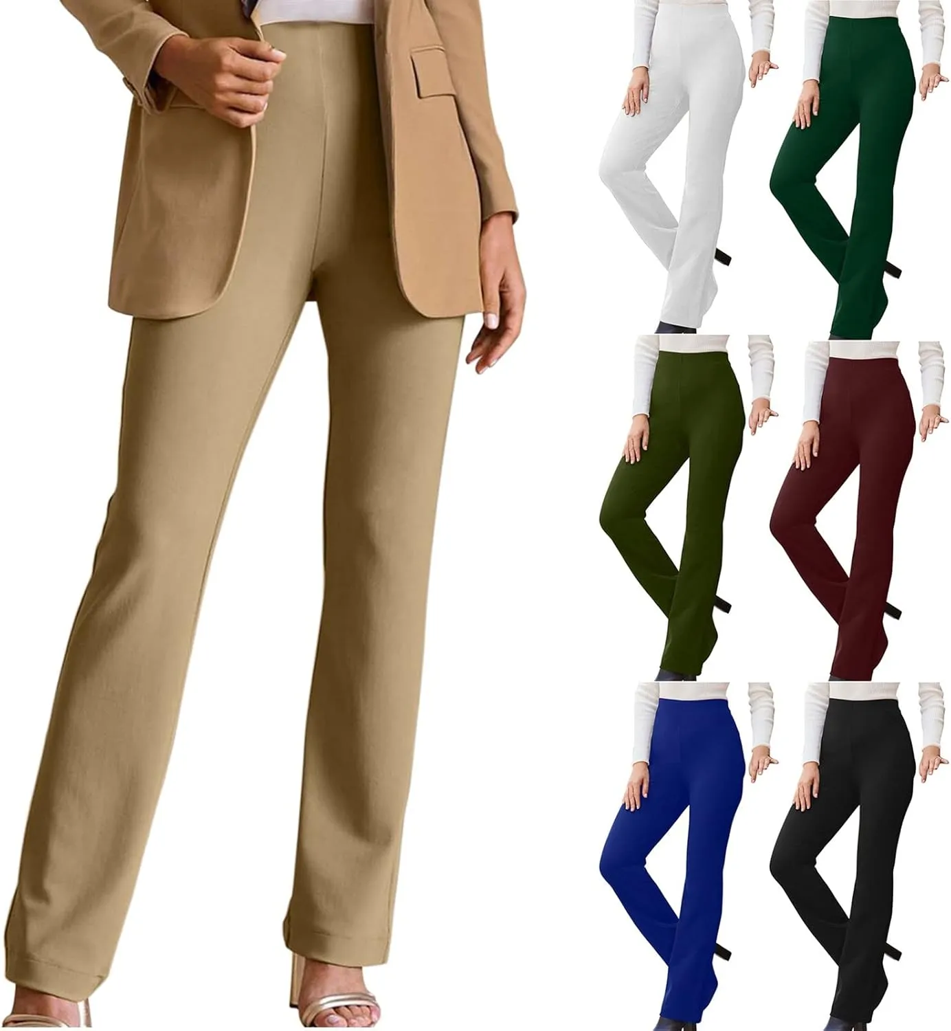 Women's Straight Leg Suit Pants Casual High Waisted Business Work Trousers Office Relaxed Fit Long Solid Color Pants