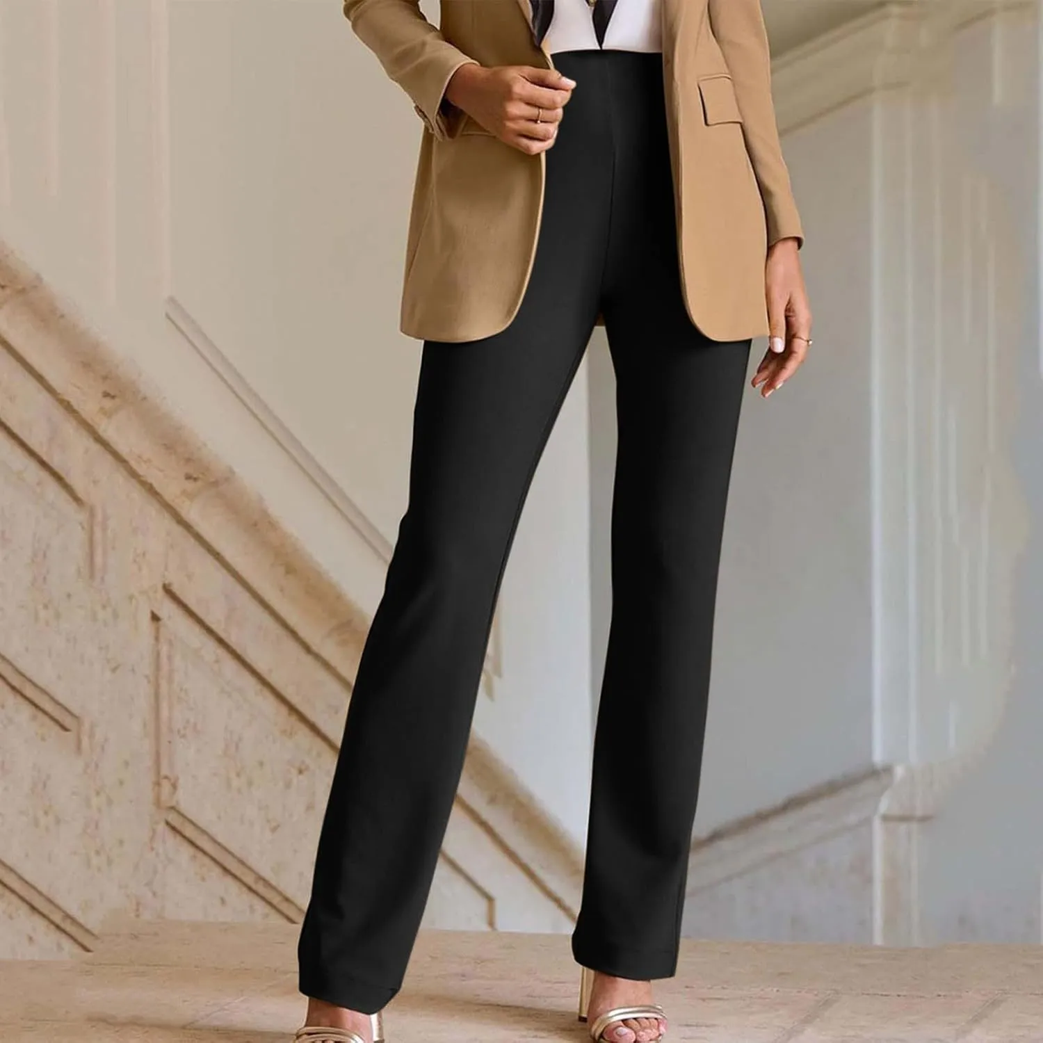Women's Straight Leg Suit Pants Casual High Waisted Business Work Trousers Office Relaxed Fit Long Solid Color Pants