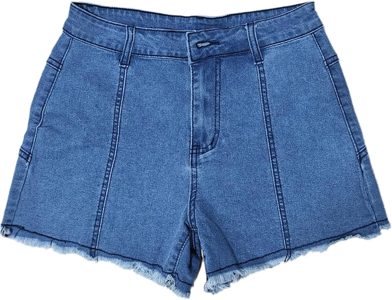 Womens Stretchy High Waisted Jean Shorts Cute Star Patchwork Frayed Raw Hem Denim Shorts