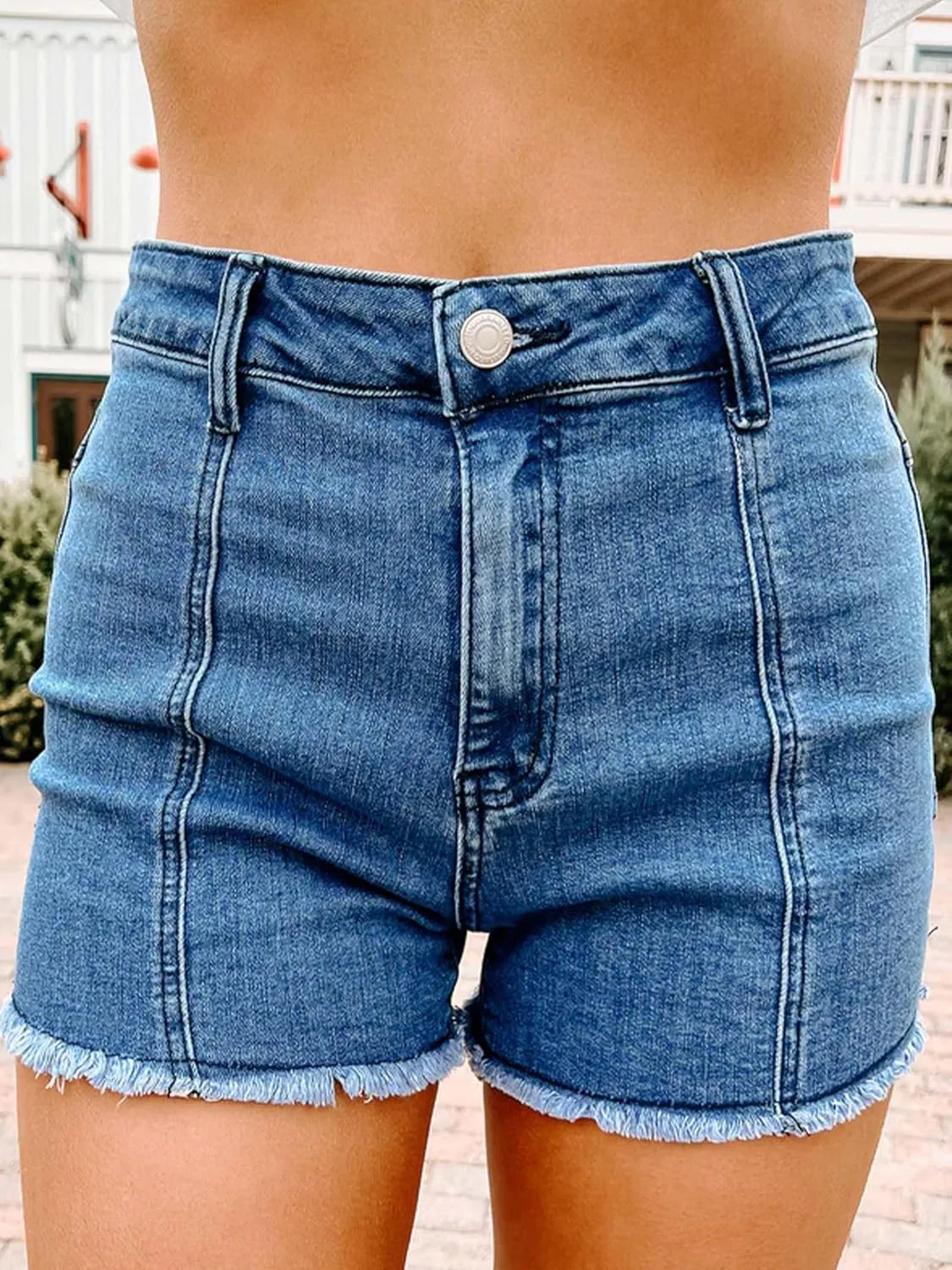 Womens Stretchy High Waisted Jean Shorts Cute Star Patchwork Frayed Raw Hem Denim Shorts