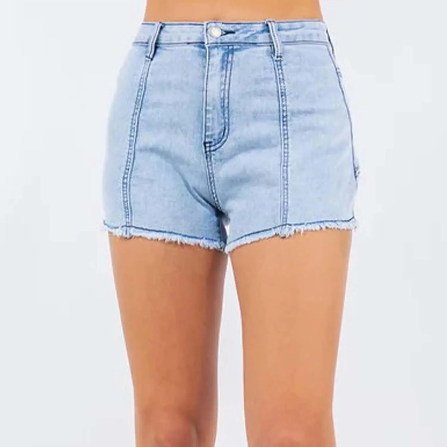 Womens Stretchy High Waisted Jean Shorts Cute Star Patchwork Frayed Raw Hem Denim Shorts