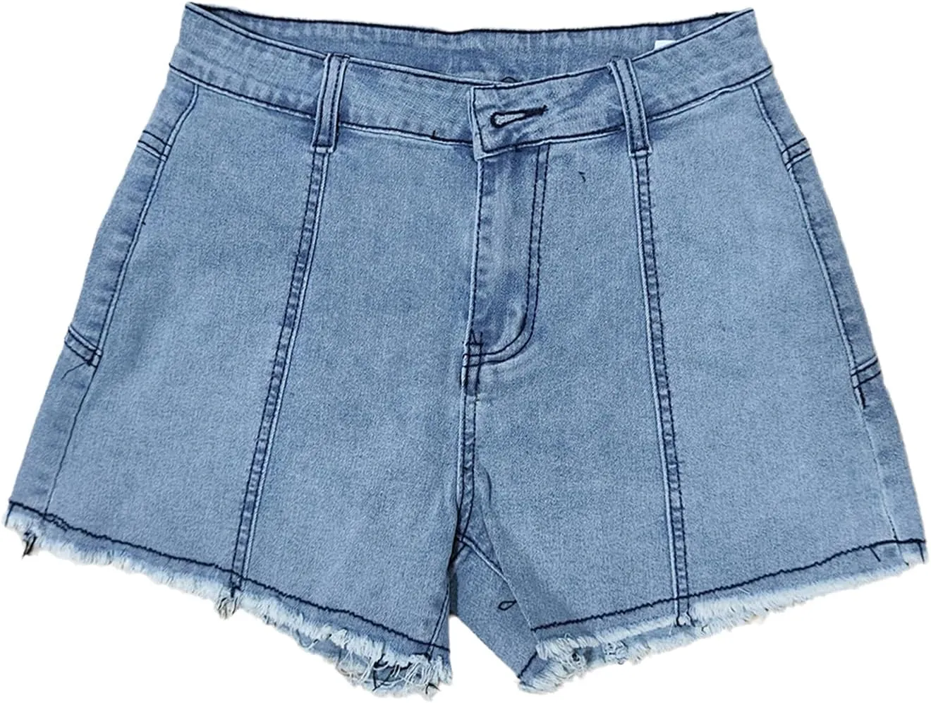 Womens Stretchy High Waisted Jean Shorts Cute Star Patchwork Frayed Raw Hem Denim Shorts