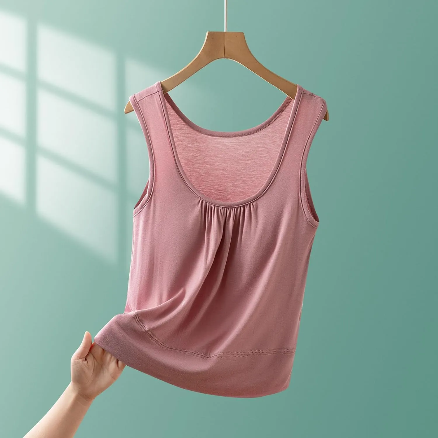 Womens Summer Sleeveless Pajama with Built in Bra Casual Modal Pleated Tank Tops Loose Soft Scoop Neck Tunic Tshirts