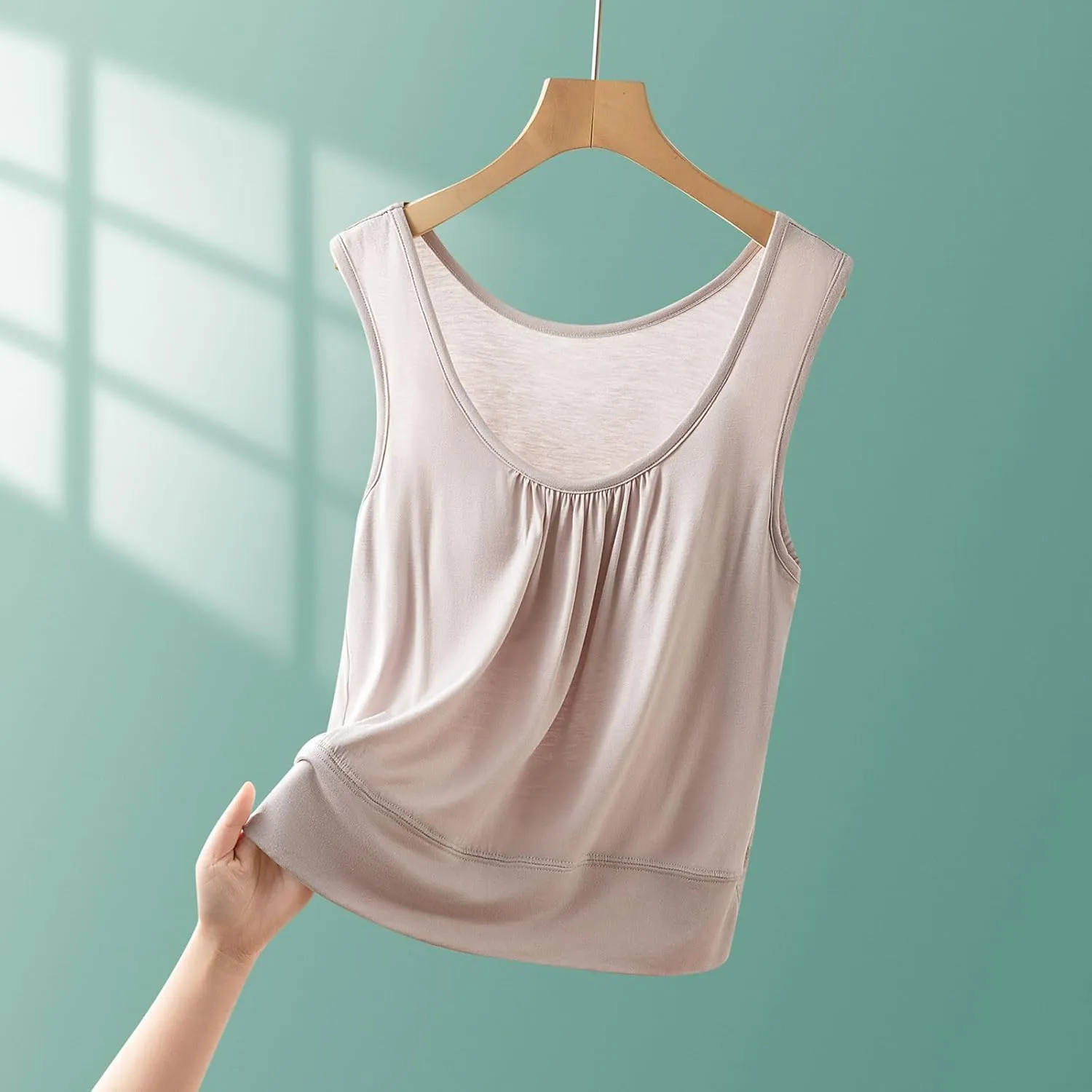 Womens Summer Sleeveless Pajama with Built in Bra Casual Modal Pleated Tank Tops Loose Soft Scoop Neck Tunic Tshirts