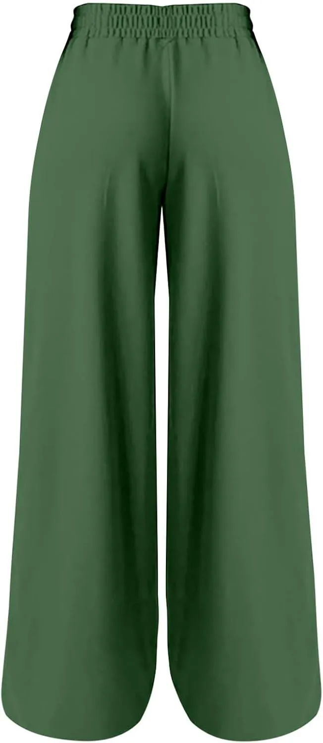 Women's Wide Leg Pants Solid Color Elastic Waist Loose Straight Leg Trousers Casual Running Workout Long Lounge Sweatpants