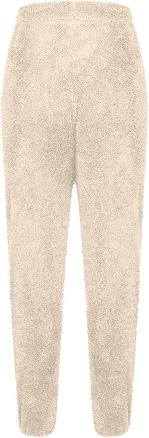 Womens Winter Fuzzy Lounge Pants Warm Soft Fleece Pajama Bottoms Pull On Trouser Sleepwear Cozy Sweatpant Oversize