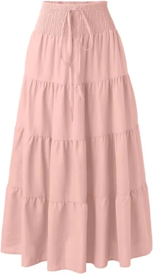 YOLAI Women Cotton Linen Half Skirt Elastic Waist A Line Skirt Irregular Hem Bohemian Beach Dress