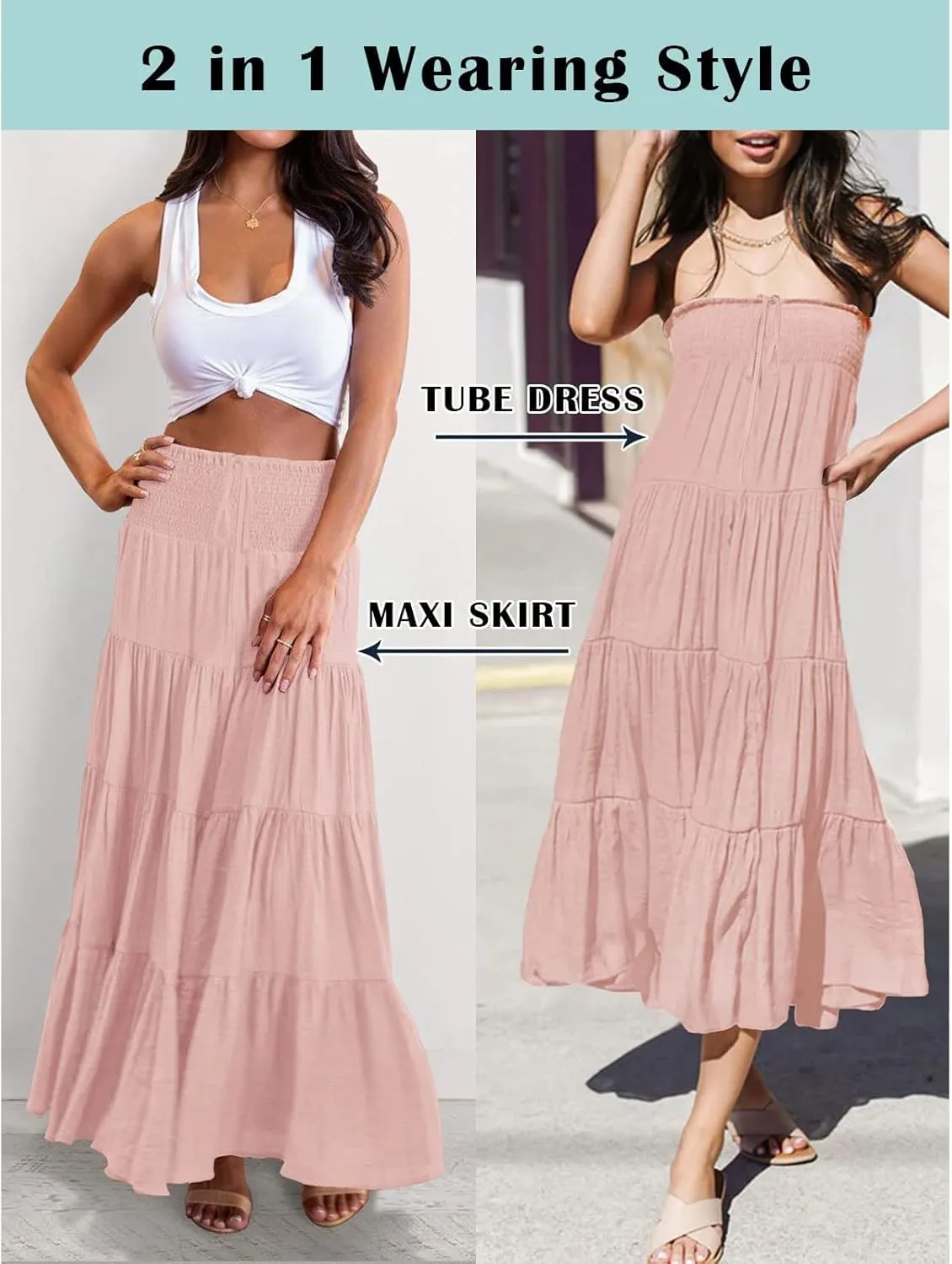 YOLAI Women Cotton Linen Half Skirt Elastic Waist A Line Skirt Irregular Hem Bohemian Beach Dress