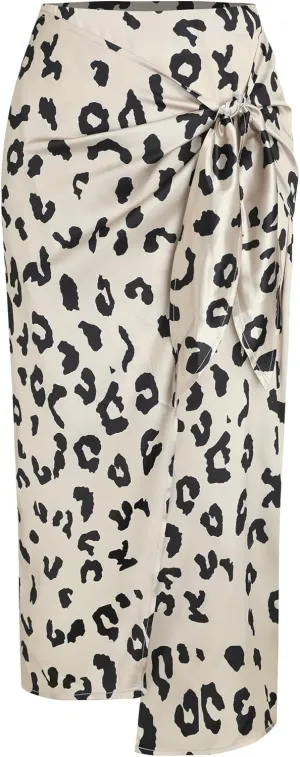 ZAFUL Women's Boho Skirt Asymmetrical Skirts Tied Floral Paisley Printed High Waist Ruched Skirts for Women