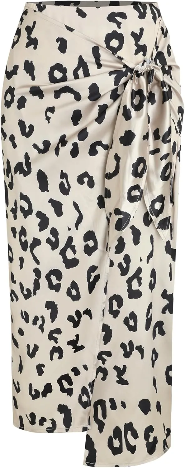 ZAFUL Women's Boho Skirt Asymmetrical Skirts Tied Floral Paisley Printed High Waist Ruched Skirts for Women