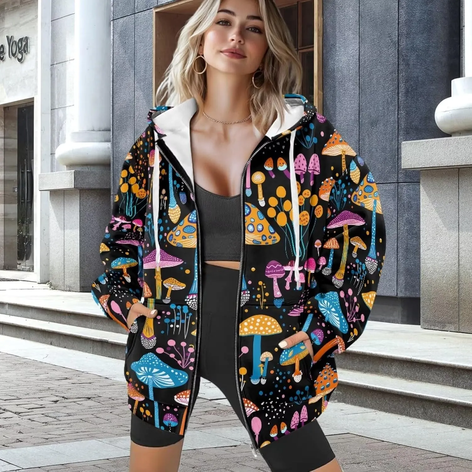 Zipper Hoodies for Women Oversized Sweatshirt with Pockets Sweater Hooded Sweatshirt Fall Clothes Activewear