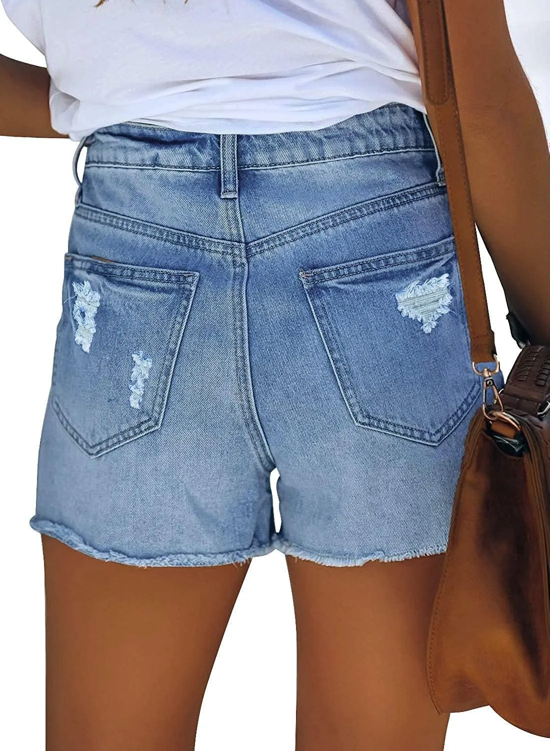 ZOLUCKY Women's Casual Summer Denim Shorts Mid Waisted Stretchy Ripped Jean Shorts with Pockets